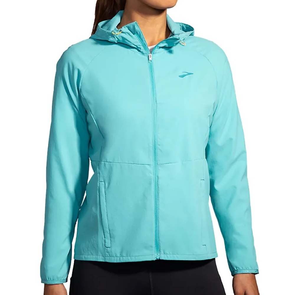 Brooks Canopy Running Jacket Women’s Large Blue Lightweight Hooded Windbreaker